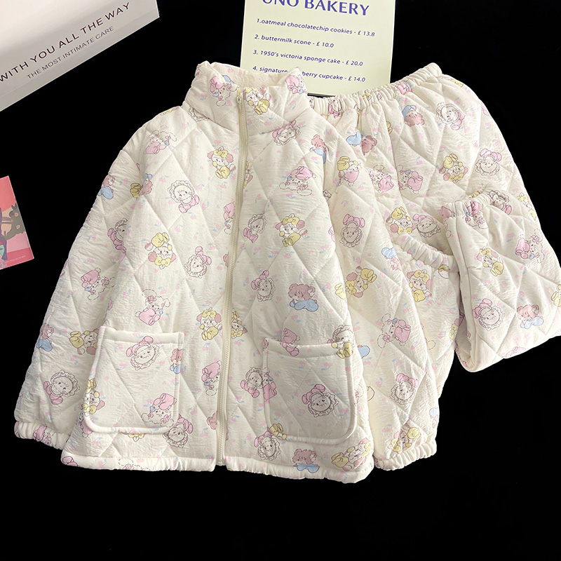 云朵棉三层夹棉袄睡衣女冬季套装