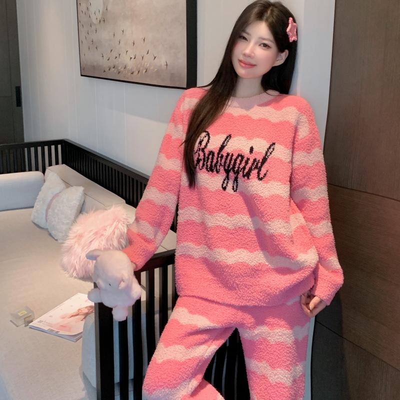半边绒睡衣女冬季加厚加绒软绵绵