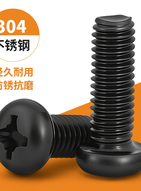 黑色304不锈钢圆头十字螺丝钉盘头螺栓发黑螺钉M2M2.5M3M4M6M10CY