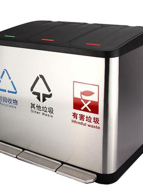 科力邦(Kelibang)不锈钢27LKB1081脚踏方桶三分类大号带盖分类垃