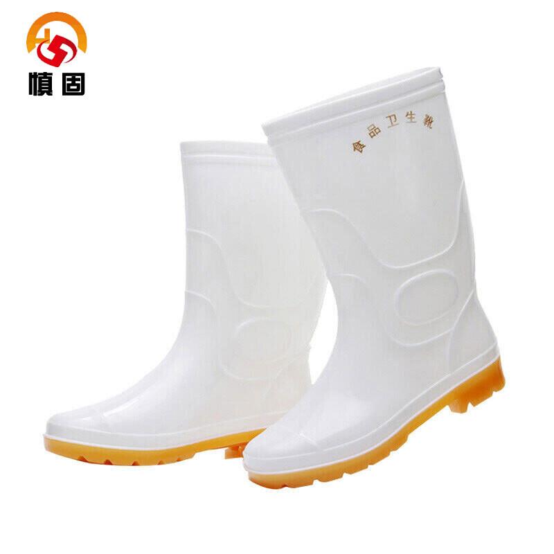 慎固食品卫生靴PVC中筒白色雨鞋食堂厨师轻便牛筋底防滑雨靴白色