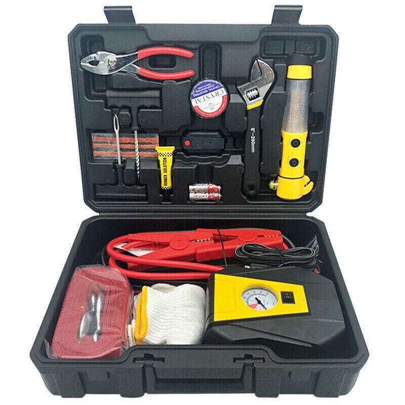 百舸应急车载工具箱包应急救援套装15件(充气泵补胎工具拖车绳搭