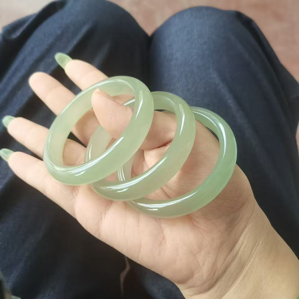 天然老料绿东陵玉正圈手镯女浅晴水茶色手镯类和田玉镯子送礼饰品