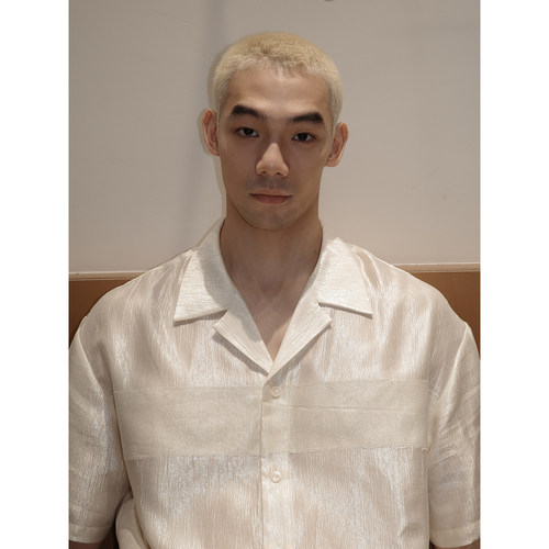 春夏老钱风古巴领金丝拼接衬衫