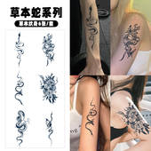 6张 蛇蝴蝶草本纹身贴防水女持久锁骨高级仿真果汁贴纸刺青tattoo