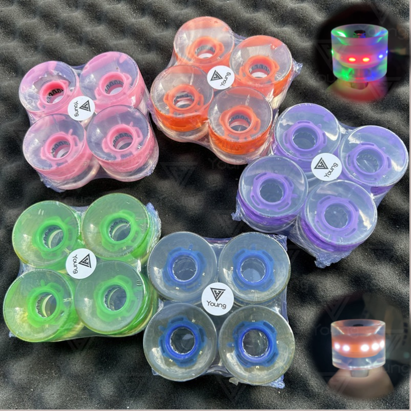 滑板发光轮子60mm陆地冲浪小鱼板双翘板改装夜光轮闪光轮滑板PU轮