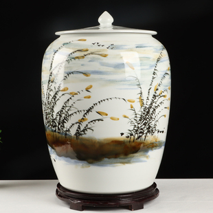 景德镇陶瓷米缸家用带盖密封储物罐30 100斤防潮虫面粉缸水缸