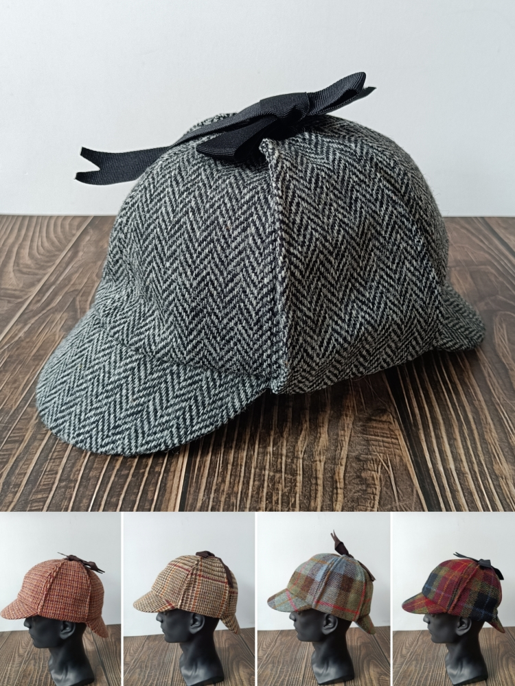 秋冬帽子粗花呢条纹夏洛克猎鹿帽