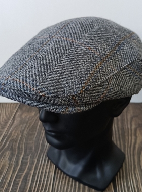 哈里斯羊毛鸭舌帽男女格纹粗花呢画家贝雷前进帽子经典百搭Harris