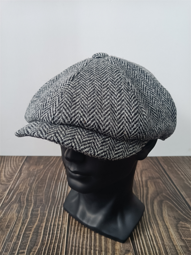 哈里斯经典人字纹百搭八角报童帽