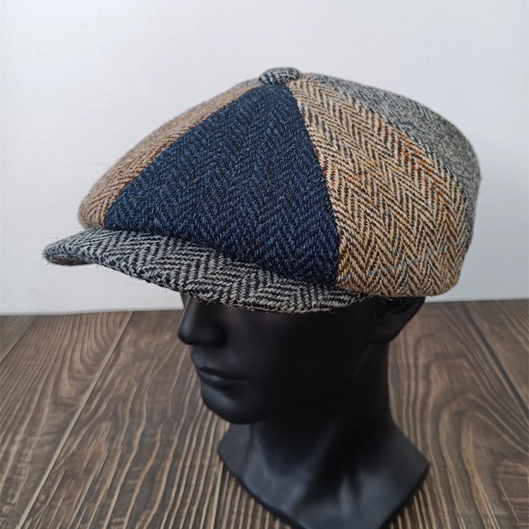 新款哈里斯拼接八角帽羊毛粗花呢