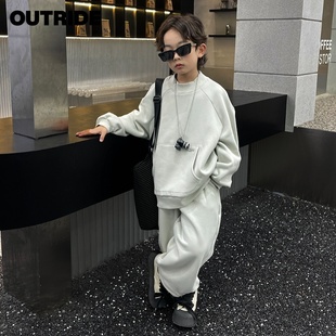 儿童套装 加绒保暖卫衣卫裤 洋气 新款 越也男童上下套头两件套冬季