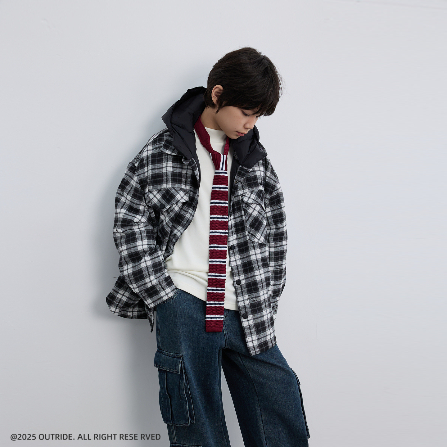 【商场同款】越也童装男童羽绒服2025年冬季新品格纹学院风外套