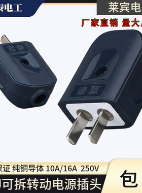 蓝泰A160 二脚可拆10A转动电源插头工业2相16A大功率黑色接线插头