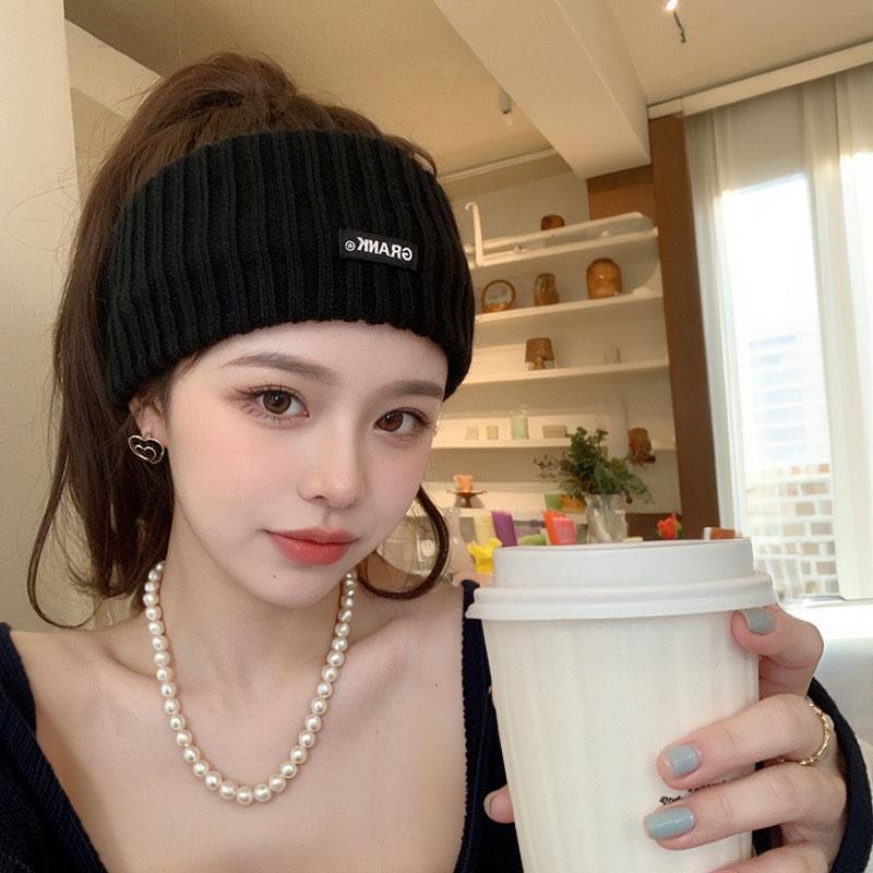 针织发带女2024新款防风毛线月子帽子产后冬季黑色头套护头束发帽