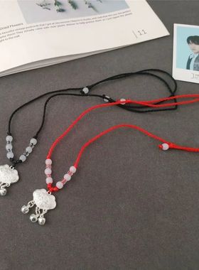 百岁红绳吉祥平安富贵周岁礼物铃铛吊坠头长命锁新儿童健康