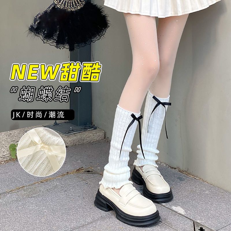 蝴蝶结针织毛线袜套女jk纯色lolita芭蕾风两用手臂套长款袖套