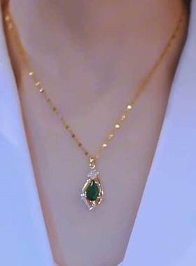 复古祖母绿锆石钛钢项链小众轻奢网红高级锁骨链配饰