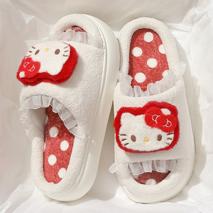 HelloKitty猫棉拖鞋女款2025新款防滑厚底踩屎感家居家用外穿拖鞋