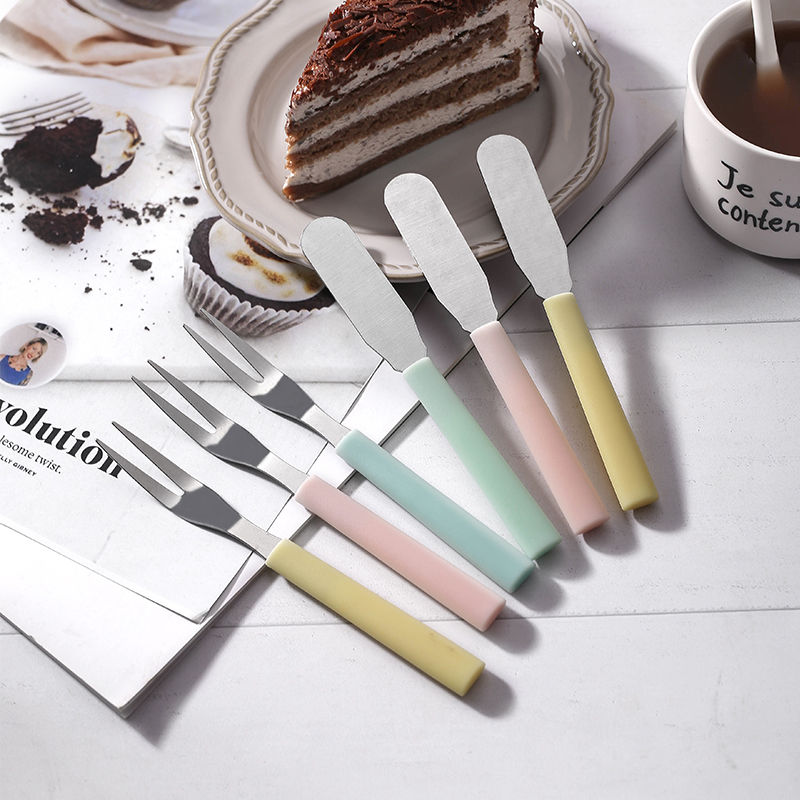 果酱抹刀水果叉子2件套不锈钢月饼点心叉子蛋糕抹刀 儿童刀叉套装