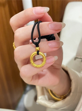 祥云平安扣吊坠黄色镂空圆圈项链18k如意锁黑绳箍圈项链女
