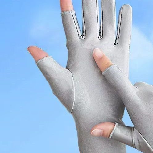 女士防晒手套薄款冰丝透气夏季露2指漏半指采茶骑行户外出游春秋