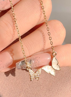 不对称蝴蝶结项链女ins小众网红钛钢锁骨链