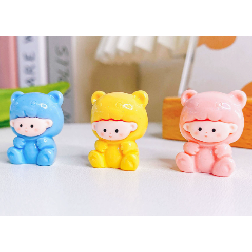 树脂卡通实色创意立体小熊娃娃公仔 混装可爱呆萌小摆件配饰