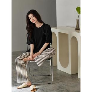女款 维多利亚睡衣女夏季 薄款 纯棉短袖 休闲可外穿高级感家居服 长裤