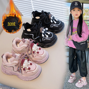 女童冬季加绒运动鞋2025新款小女孩时尚休闲鞋儿童二棉老爹鞋棉鞋