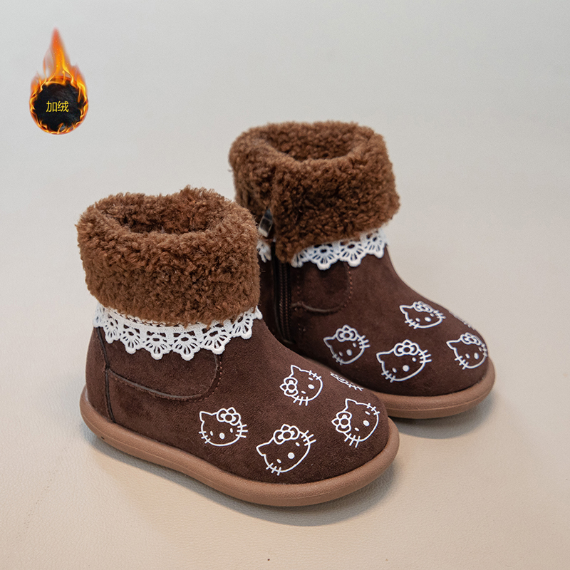女童加绒雪地靴时尚加厚棉靴子2025冬季新款小女孩大棉保暖鞋卡通