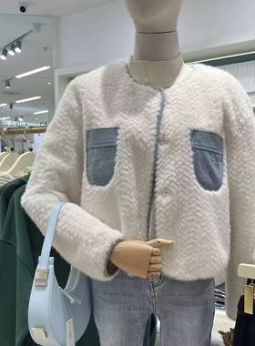 诗家商场同款断码清仓2024冬季新绒毛短款羊糕毛外套女3EA311481