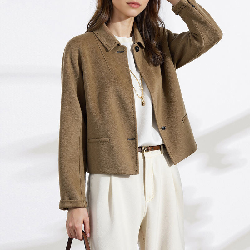 轻奢高级感双面羊绒大衣短款2025秋冬新款气质翻领小个子毛呢外套