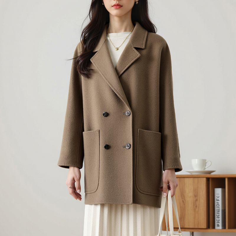轻奢高级感西装领短款双面羊毛大衣女2025秋冬新款小个子毛呢外套
