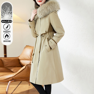 可拆卸内胆羽绒服女冬季2025新款抽绳收腰长款加厚高端鹅绒派克服