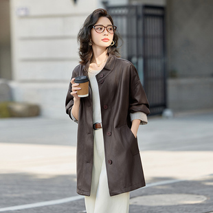 中长款皮衣女款2025新款高级感港风超火单排扣立领酷飒风皮大衣女