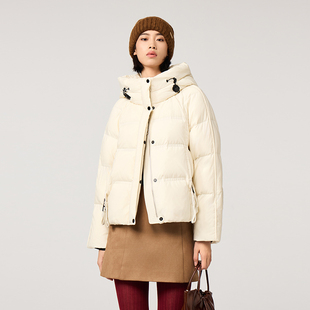 羽绒服冬季女款2025年时尚洋气连帽宽松高级感加厚短款白鸭绒外套