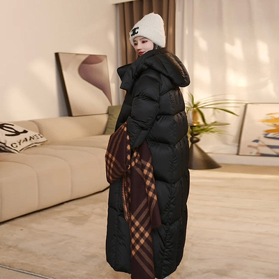 390克加厚95白鹅绒羽绒服冬季女款2025新款长款黑色轻奢保暖外套