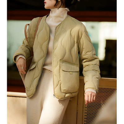 日系叠穿95白鹅绒轻薄菱格羽绒服