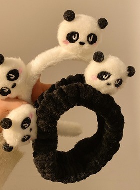 熊猫毛绒洗脸发箍秋冬束发带压发防滑头箍女2024新款发卡头饰发饰
