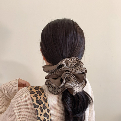 豹纹缎面大肠发圈四层超大号高级感丸子头发绳马尾扎头发头绳女