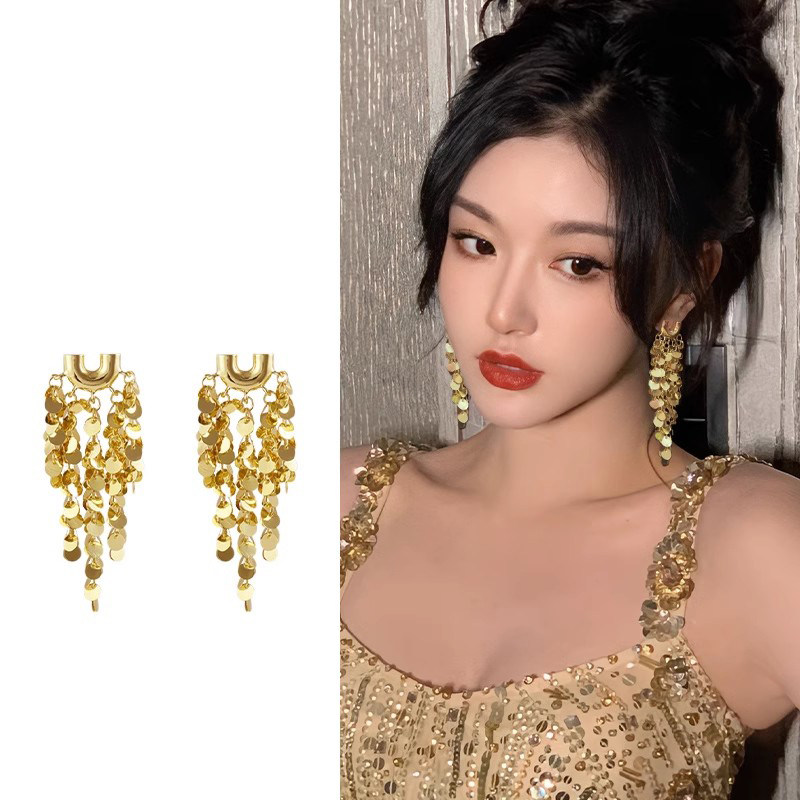 小众设计高级感金属亮片流苏耳环女轻奢时尚百搭2025年新款潮耳饰