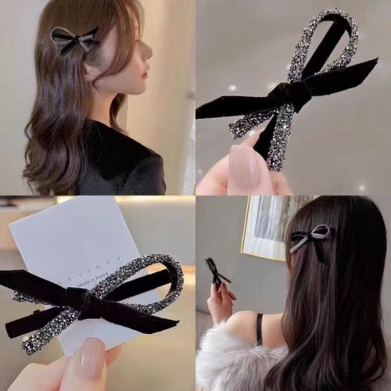 水钻交叉蝴蝶结发夹小香风