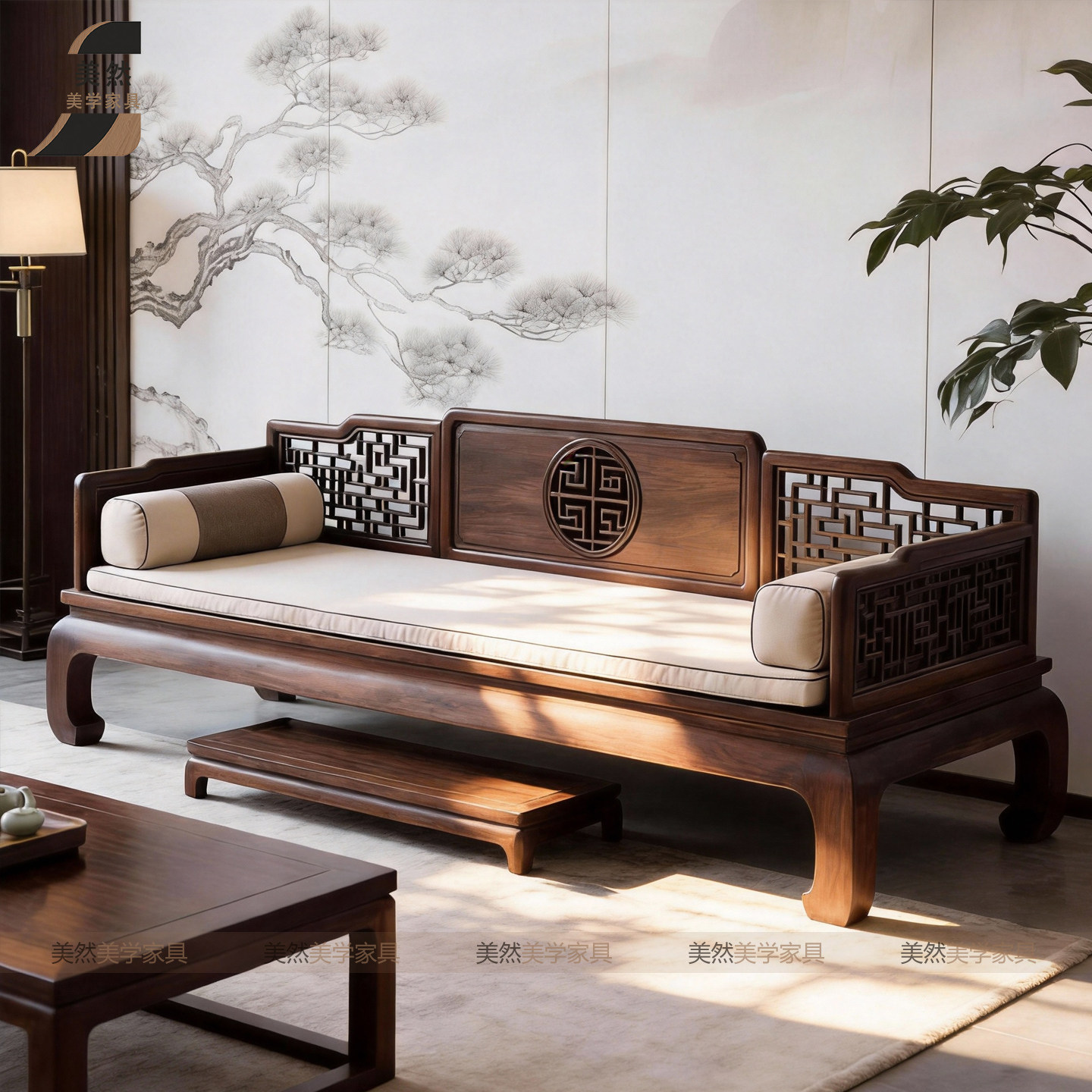 新中式北美黑胡桃木客厅阳台小户型罗汉床沙发实木宋式美学罗汉床,住宅家具,罗汉床,淘宝优惠券,粉丝福利购,淘宝优惠卷