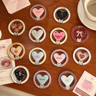 韩系个性 华为手机壳懒人通用n52强磁吸支架 爱心磁吸支架适用苹果