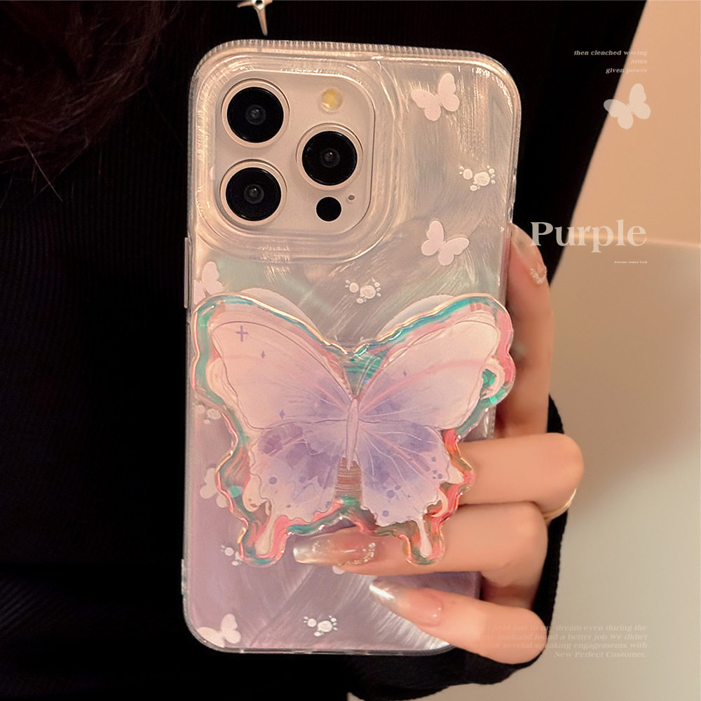 韩系ins满屏蝴蝶适用苹果16好看的手机壳iPhone15promax蝴蝶支架16Pro少女心小众13网红12爆款15手机保护壳