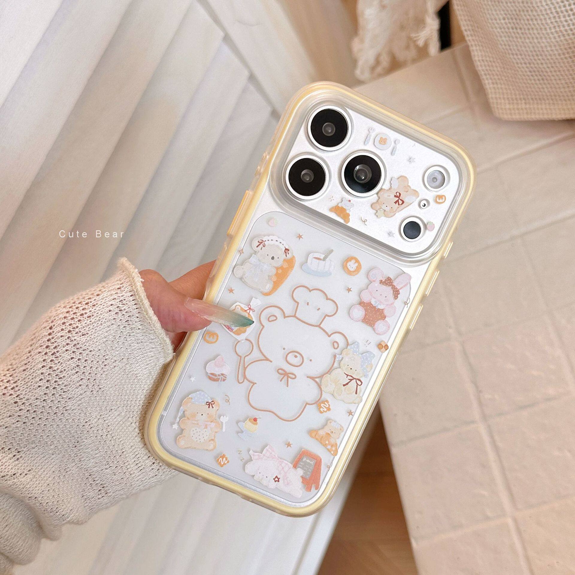 【18相机触控按键包裹】萌系ins风可爱卡通线条小熊18适用iPhone18promax手机壳17PM新款苹果18PRO全包透明壳