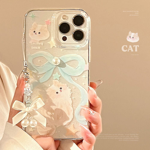 小众透明闪粉蝴蝶猫咪苹果手机壳