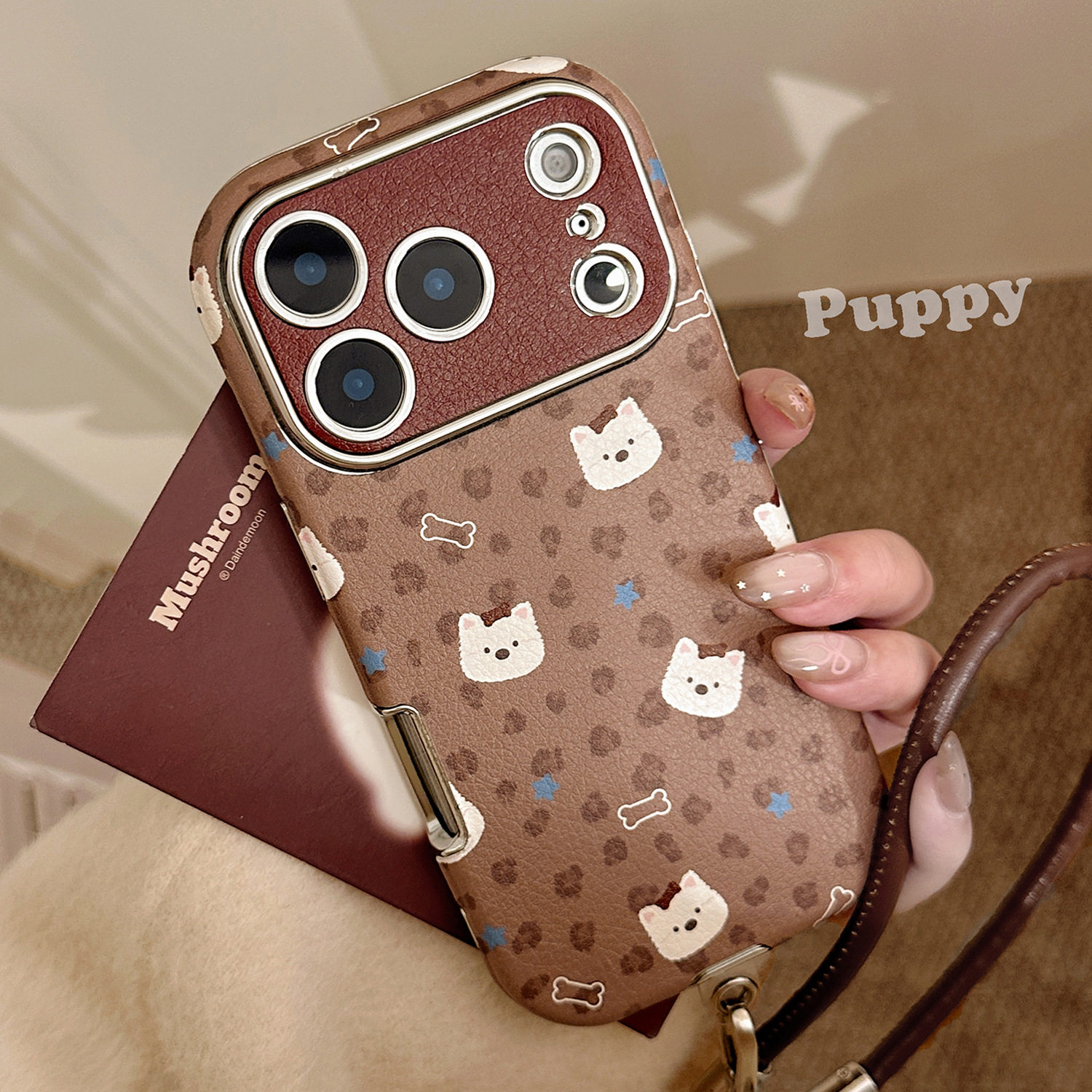 大视窗贴皮豹纹西高地狗狗手机壳