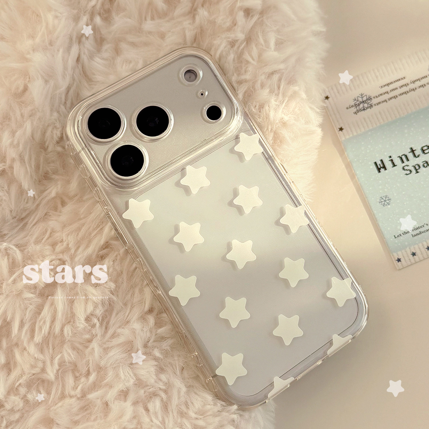 【17相机触控按键包裹】个性满屏白色星星适用苹果17手机壳新款iPhone16promax透明防摔17PM简约女款15保护套